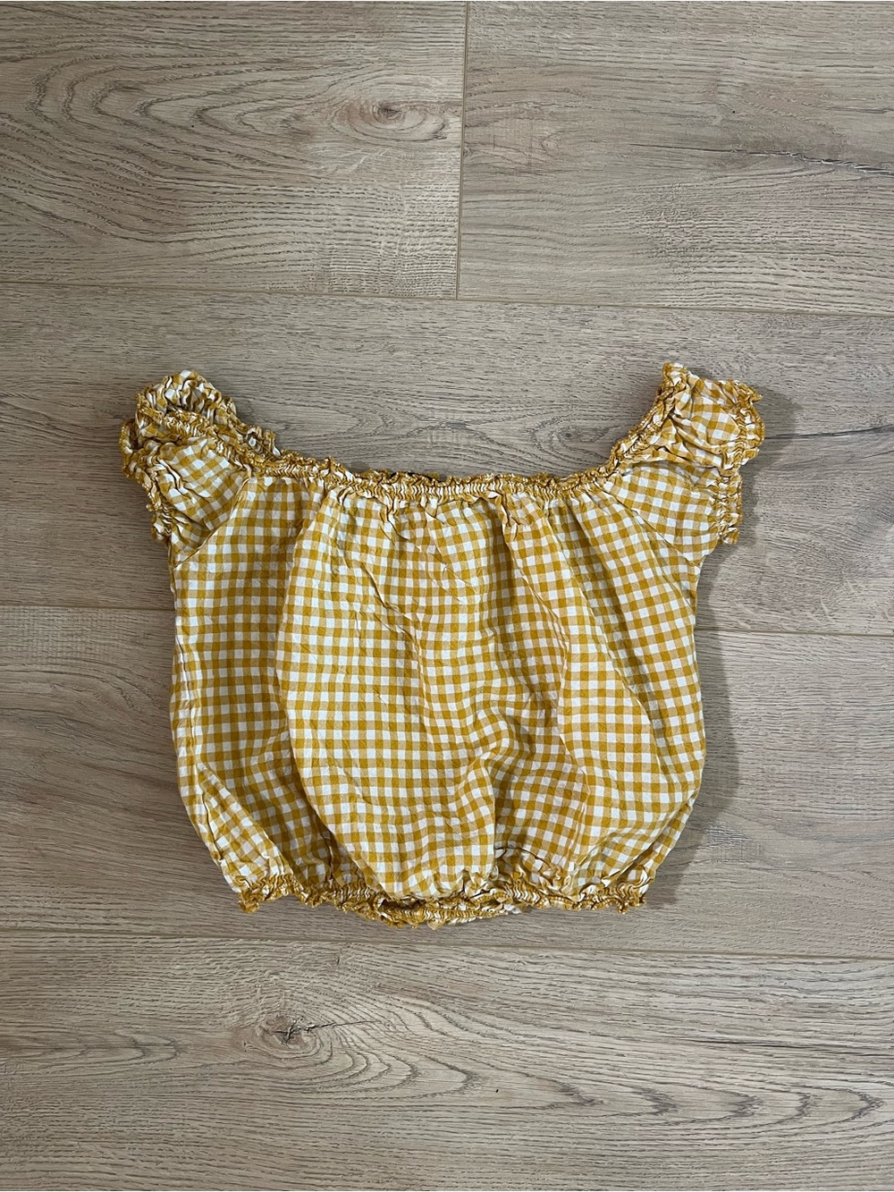 Brandy Melville Mustard Yellow and White Gingham Crop Top